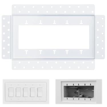 Imagem de Saysurey Suporte de tomada de drywall 5 Gang Flush branco elegante para receptáculos e tomadas elétricas espaços comerciais domésticos