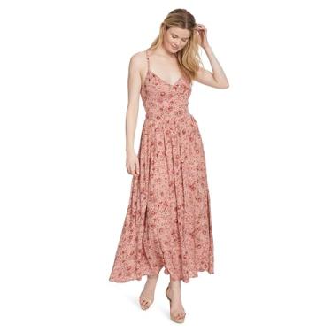 Imagem de Jessica Simpson Vestido longo feminino Clia decote coração alças espaguete com detalhe de amarrar nas costas padrão, Celestial Dreams - Coral Almon, PP