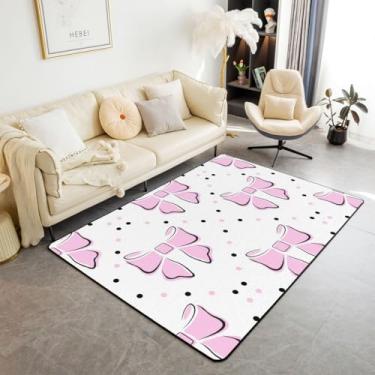 Imagem de Feelyou Tapete para sala de estar com laço rosa para sala de estar, quarto, meninos, meninas, estampa geométrica, tapete decorativo com tema de fada princesa