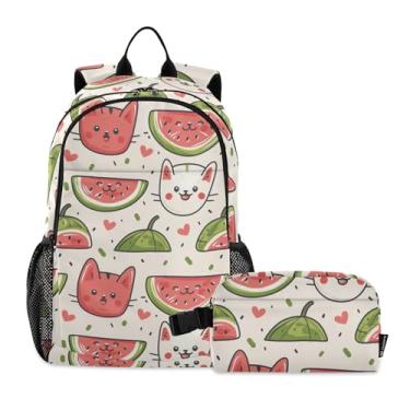 Imagem de Conjunto de lancheira de gato melancia, mochila infantil de malha respirável, mochila para escola, mochila para crianças e meninas, Gato melancia (1), One Size
