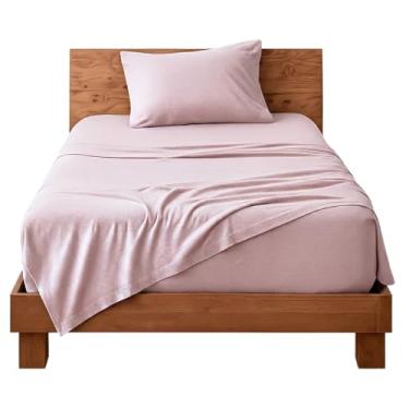 Imagem de Decolab Jogo de Lençol Malha 100% Algodão Extra Macio - Roupa De Cama Antiácaro, Inclui Lençol Com Elástico (Forro) E Fronhas (Rosa, Solteiro Completo)