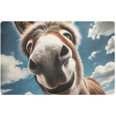 Imagem de Capacho de Halloween com estampa de burro fofo personalizado tapete de entrada à prova d'água entrada interna antiderrapante tapetes internos 81 x 50 cm