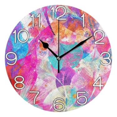 Imagem de GAIGEO Leaves Utopia Relógio de parede decorativo abstrato analógico relógio de cozinha bonito operado por bateria silencioso, arte de parede moderna legal decoração de casa, 25 cm, ponteiros pretos