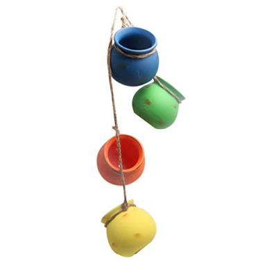 Imagem de Cabilock — Conjunto de mini vasos de cerâmica para pendurar suculentas para pendurar no teto, vaso de plantas pendente, cesta para pendurar e decoração de cacto, 4 potes