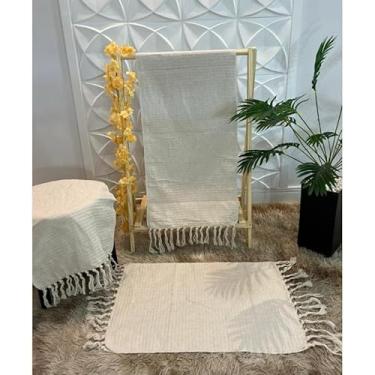 Imagem de Kit Passadeira de Cozinha 3 Peças Geométrica – Jogo de Tapetes em Tecido Grosso Algodão para Cozinha Sala e Quarto (Cru liso)