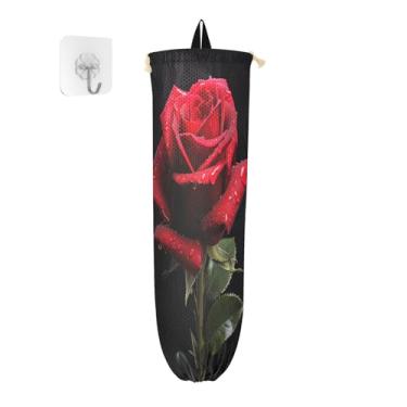 Imagem de Preto com um protetor de saco de rosa vermelha para sacolas plásticas, suporte de saco de plástico, suporte de saco de cozinha