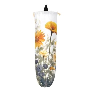 Imagem de Plantas com Flores com Borboletas Armazenamento de Saco Plástico de Cozinha, Dispensador de Saco de Mercearia, Suporte de Saco Plástico para Armário