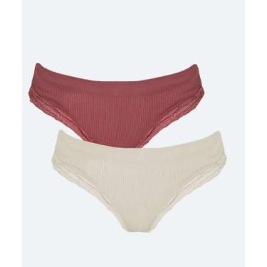 Imagem de Kit 2 Calcinhas Biquíni Recorte Renda Marisa-16725, Rosa, Branco, P