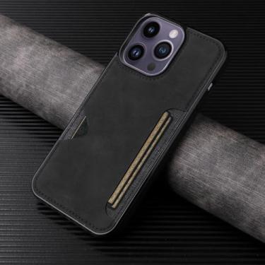 Imagem de HTVJFXCapa de celular retrô em couro para iPhone 16e com porta-cartões, estilo carteira, à prova de choque (para iPhone 16e/preta)