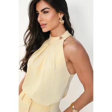 Imagem de Blusa Frente Única Feminina com Botão no Decote Elegante