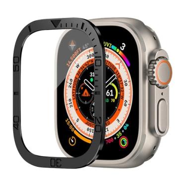 Imagem de ORKDFJ Vidro temperado para Apple Watch Ultra 2 49 mm protetor de tela anti-riscos HD filme completo de metal bumper iWatch Ultra 49 mm acessório (preto B)