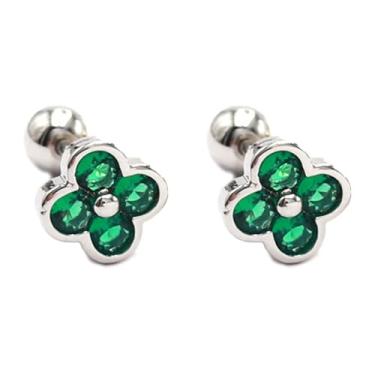 Imagem de Niaspi Brincos de cartilagem de trevo de cristal esmeralda 20G para mulheres CZ trevo de quatro folhas parafuso atrás hélice concha brincos florais da sorte para piercing de dia de São Patrício joia