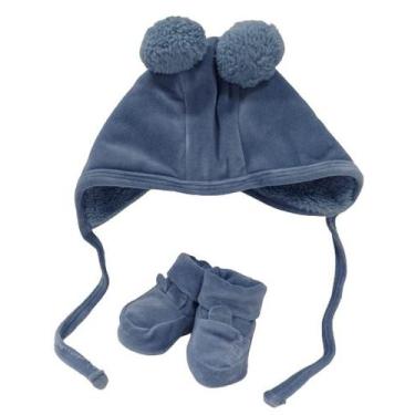 Imagem de Kit Luxo Paraiso Bebê Menino Sapatinho + Touca Ref 13151, Azul, RN ( 0