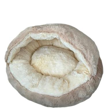 Imagem de CAMA PET PLUSH TOCA NUVEM COBERTA FECHADA CAMINHA COM COBERTURA PELUCIADA CASINHA FORMATO DONUT IGLU(CARAMELO,M (50CM))