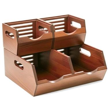 Imagem de HOMESTEAD Caixas de armazenamento empilháveis de madeira maciça para despensa de cozinha e bancada, organizador de cesta ventilada de batata e cebola com alças, recipientes de armazenamento de