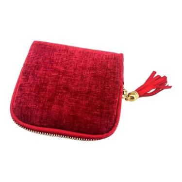 Imagem de Dynwave Estojo organizador de joias pequeno para viagem, porta-anéis, elegante suporte de veludo para brincos, bolsa para guardar pequenos objetos, ideal para, Vermelho Escuro