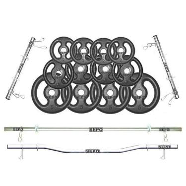 Imagem de Kit Anilhas Ferro 40kg + 2 Barras 40cm + 1 Barra 150cm + 1 W-Unissex