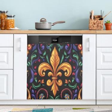 Imagem de ATTX Máscara Mardi Gras capa magnética para lava-louças | Adesivo decorativo de eletrodomésticos de 58,4 cm x 66 cm para armários domésticos e eletrodomésticos (89)