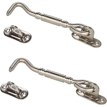 Imagem de Fecho de gancho e olhal, parafuso de portão, trava de gancho de portão, 2 peças de gancho de cabine de aço inoxidável e trava de porta resistente para portões de madeira suporte de janela portão botão