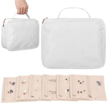 Imagem de UKQRRTC Estojo organizador de joias de viagem, armazenamento de bolsas de joias com bolsos transparentes, zíper, fichário de armazenamento para livros, grande capacidade para viajar, brincos, anéis
