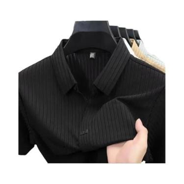 Imagem de Camisa Polo Masculina De Verão Em Seda Gelada, Sem Botões, Listrada Ve