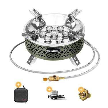 Imagem de AirOka Fogão de acampamento portátil leve fogão de acampamento dobrável adequado para acampamento ao ar livre, cozinhar, caminhadas e piquenique, 19800W, verde e cor de café (verde)