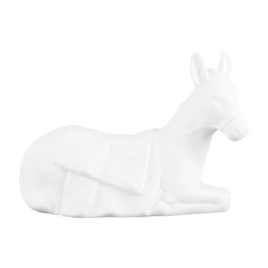 Imagem de GiftsOGifts Estatueta de presépio de burro, mini estátua de manjedoura de Natal de resina, figura de animal em miniatura colecionável de burro sentado para decoração de casa, branca