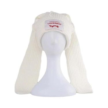 Imagem de Gorro De Lã Com Orelhas De Coelho Em Cor Sólida, Feito À Mão, Para Out