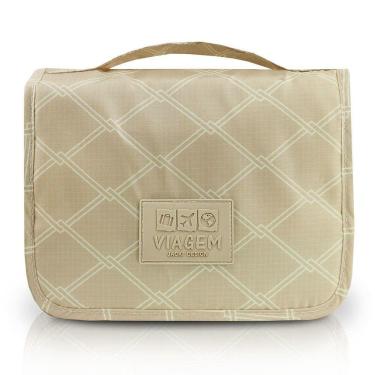 Imagem de Necessaire Com Gancho Para Viagem Estampa Listrada Jacki Design Creme