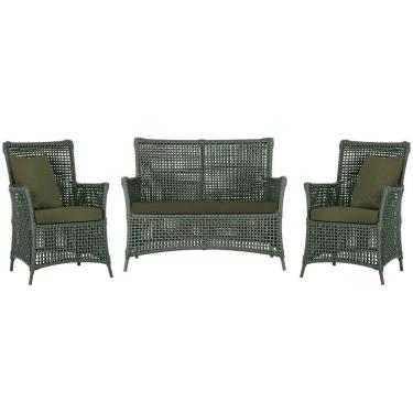 Imagem de Jogo Sofá E 2 Poltronas Igapó Alumínio Marrom E13 Trama Verde