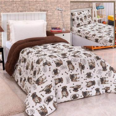 Imagem de Coordenado Coberdrom Edredom E Lençol Solteiro 3 Peças Cão - Bege