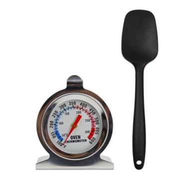 Imagem de Espátula De Silicone Preta Para Cozinha + Termômetro Forno - Idea