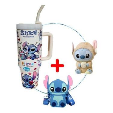 Imagem de Kit Inspirado Stitch Copo Térmico 1200ml Stitch Chaveiro Bolsinha - Ki