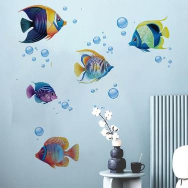 Imagem de Adesivos de parede Peixes coloridos em PVC subaquático do oceano 39x56