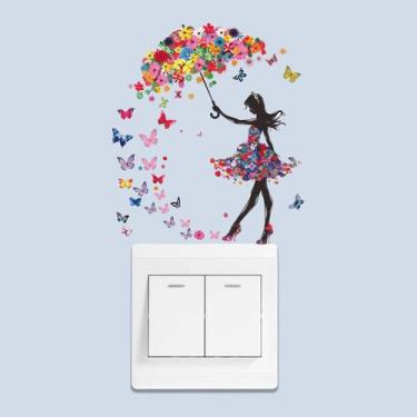 Imagem de Adesivo de parede Butterfly Umbrella Girl PVC autoadesivo - yiweisai