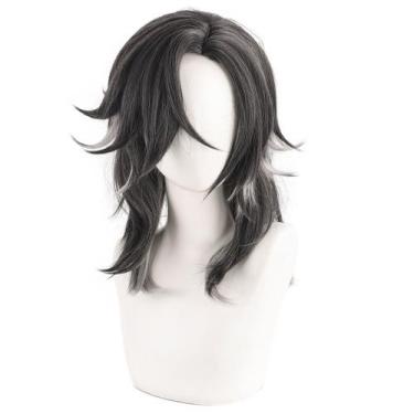 Imagem de Peruca Cosplay Knight preta e cinza Gradient Wolf Tail 45cm - Yiweisai