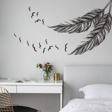Imagem de Adesivo de parede Minimalista Black Feather and Birds PVC 35x60cm - yi