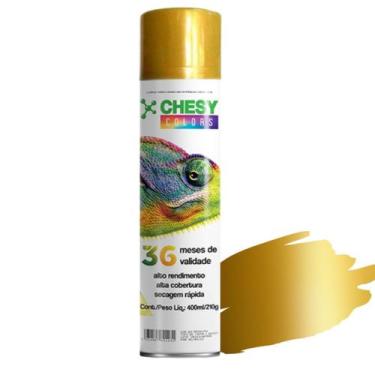 Imagem de Tinta spray chesy metalico dourado 210g 400ml chesiquimica
