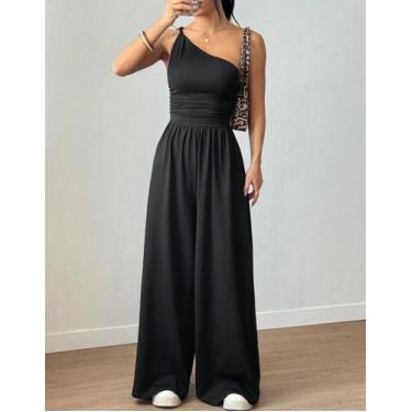 Imagem de Macacão Longo Feminino Pantalona Drapeado Regata Alça Trançada Moda Bl