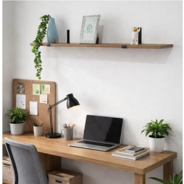 Imagem de Prateleira Rústica Industrial 1mtx20cm em MDF Amadeirado Louro Freijó com Suporte Mão Francesa Preta – Prateleira de Parede Decorativa para Sala, Cozinha, Quarto e Escritório
