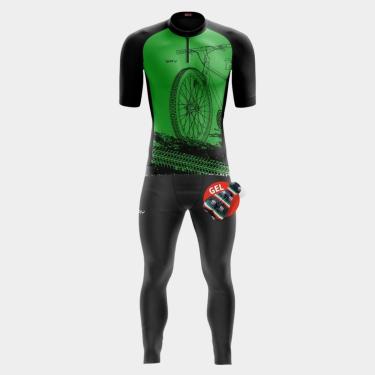 Imagem de Conjunto de Ciclismo Masculino Camisa Manga Curta e Calça de Forro Gel Proteção Uv-Masculino