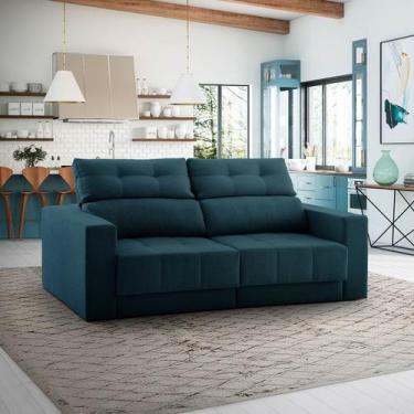 Imagem de Sofá Retrátril 3 Lugares 200cm Hanover Reclinável Veludo Azul NS - Nos