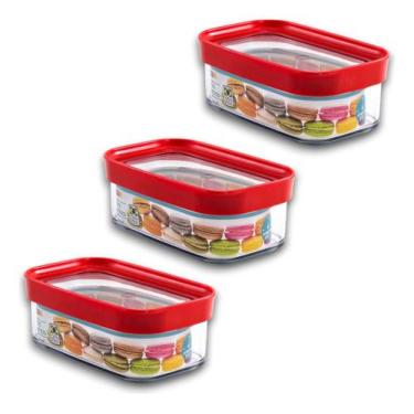Imagem de Kit 3 Potes Herméticos Helsim Modulus 450ml Lancheira Infantil, Vermel