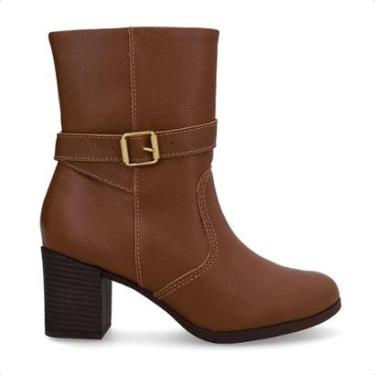 Imagem de Bota Usaflex Feminina Em Couro Salto Bloco Tira Fivela AP05001-Feminino