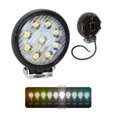 Imagem de Farol Milha Led 9 Redondo 27W 12/24V Carro Caminhao 4Pol Alto Desempen