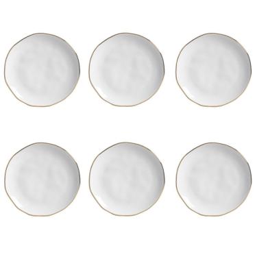 Imagem de Conjunto de Pratos de Sobremesa Orgânico New White Gold 6 Peças Cerâmica Branco Porto Brasil