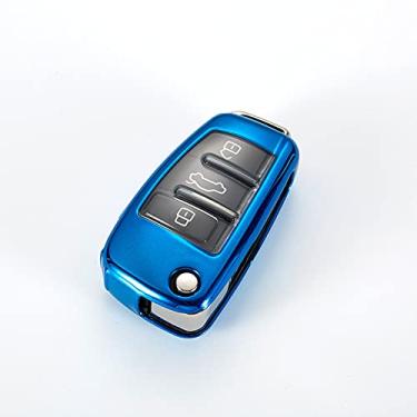 Imagem de WSWJDW Porta-chaves de TPU macio para carro capa porta-chaves anel porta-chaves masculino feminino porta-chaves porta-chaves, apto para Audi A1 A3 A4 A5 Q7 A6 C5 C6, azul