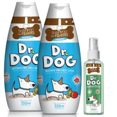 Imagem de Kit de Banho pet: 2 shampoos 350ml neutro para cães e gatos filhotes + colônia hipoalergênica pet, cheirinho de bebê, alta fixação