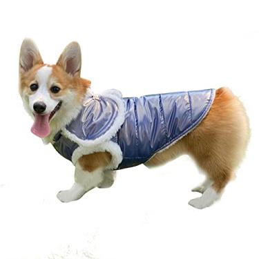 Imagem de Foern Casaco para cachorro com manto, jaqueta impermeável quente com xale macio PP algodão zíper para coleira em ambientes internos ao ar livre para cães pequenos, médios e grandes, azul, 2GG: 72 cm/28,3 pol