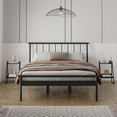 Imagem de Conjunto Cama Casal 2 Mesas de Cabeceira em Aço Begônia CabeCasa MadeiraMadeira Preto Metálico